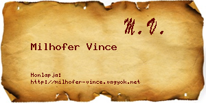 Milhofer Vince névjegykártya